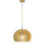 WOODEN PENDANT LIGHT WITH CHROME DECORATIVE CAP + CANOPY + LAMPSHADE BIG ROUNDD330*H220MM