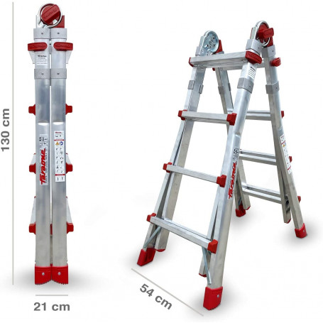 Scala telescopica FARAONE in alluminio 10 + 10 gradini per lavori fino a  4.08 m