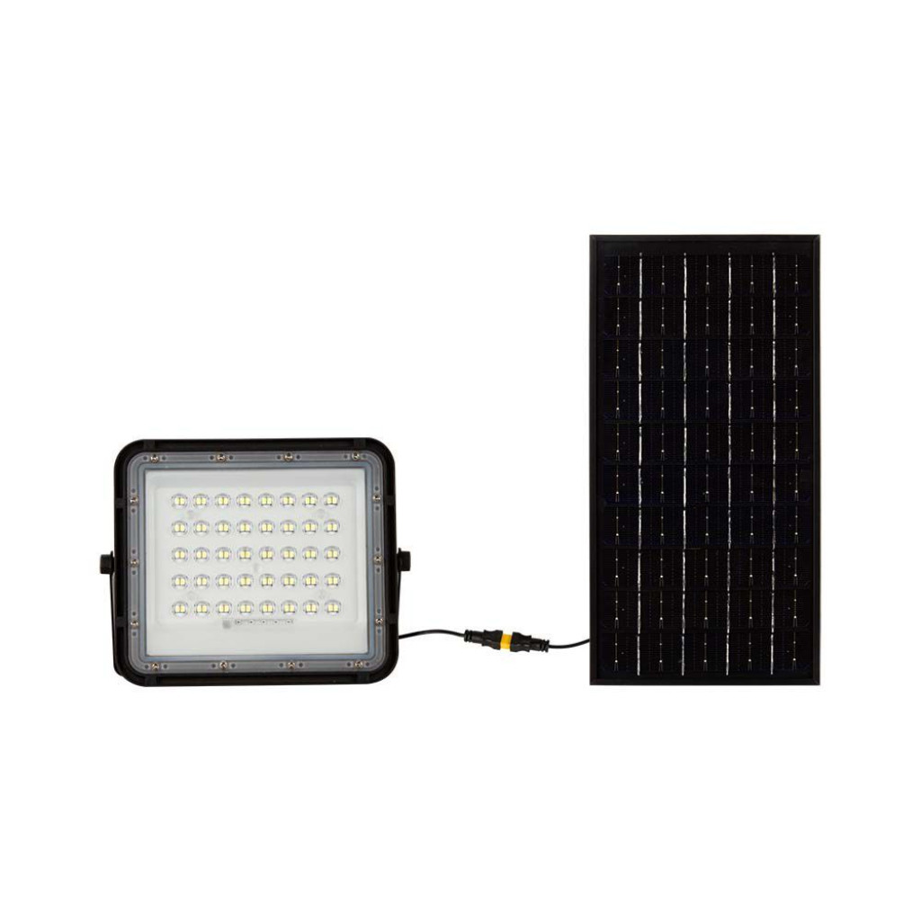 v-tac 10w led solar floodlight 6400k replaceable battery 3m wire black body