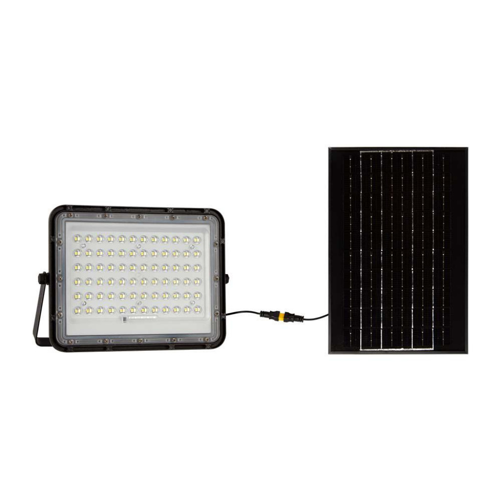 v-tac 15w led solar floodlight 6400k replaceable battery 3m wire black body